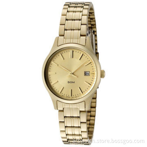 Fashion gold color women's watches, alloy case and alloy strap, stainless steel caseback